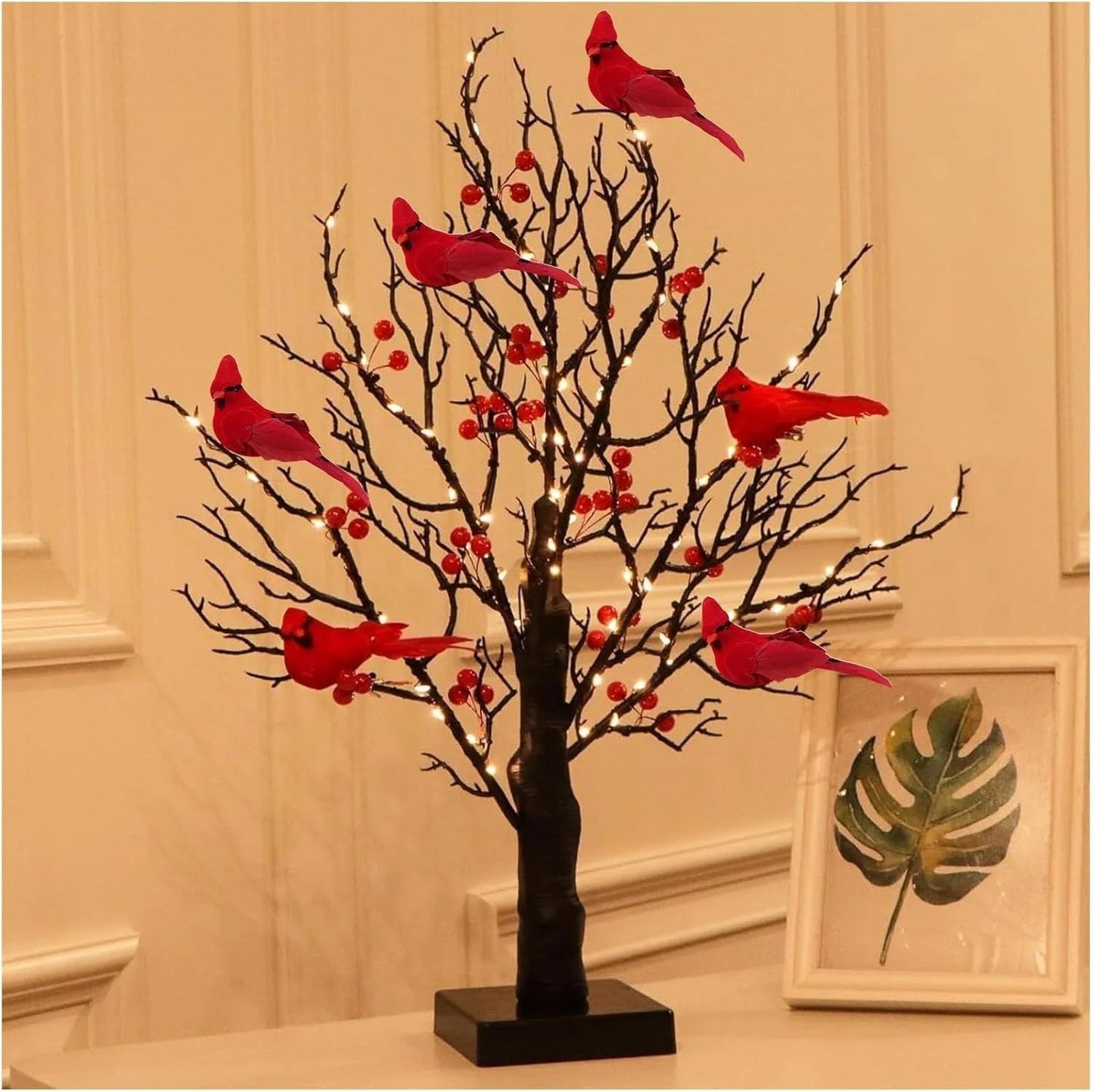 š„Vintage Glowing Tree With Electric Cardinal & Berries
