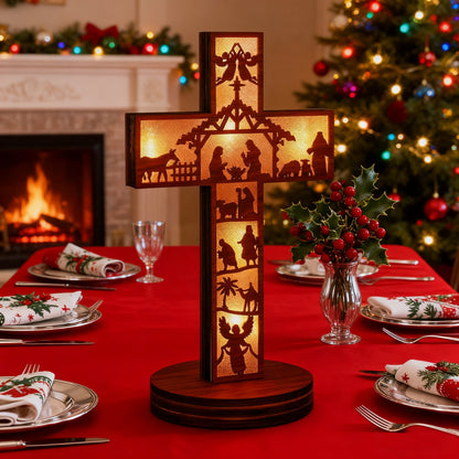 Boxwood LED Nativity Cross – The Light of Christ Shines Within