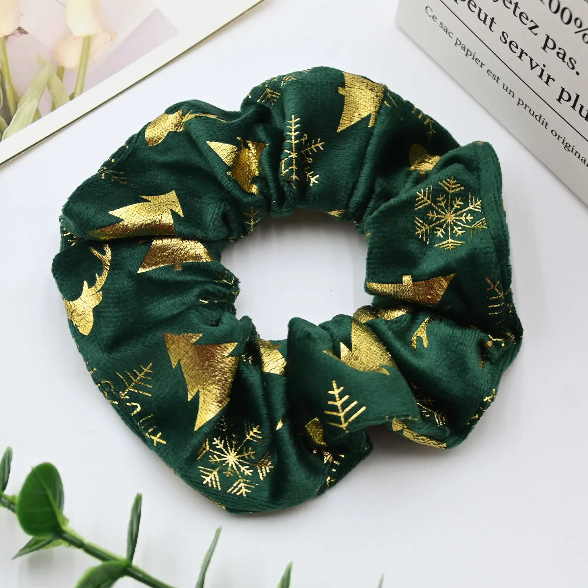 🎀 Velvet Christmas Hair Set 💫 | Gold Embroidered Headbands & Scrunchies | Large Size