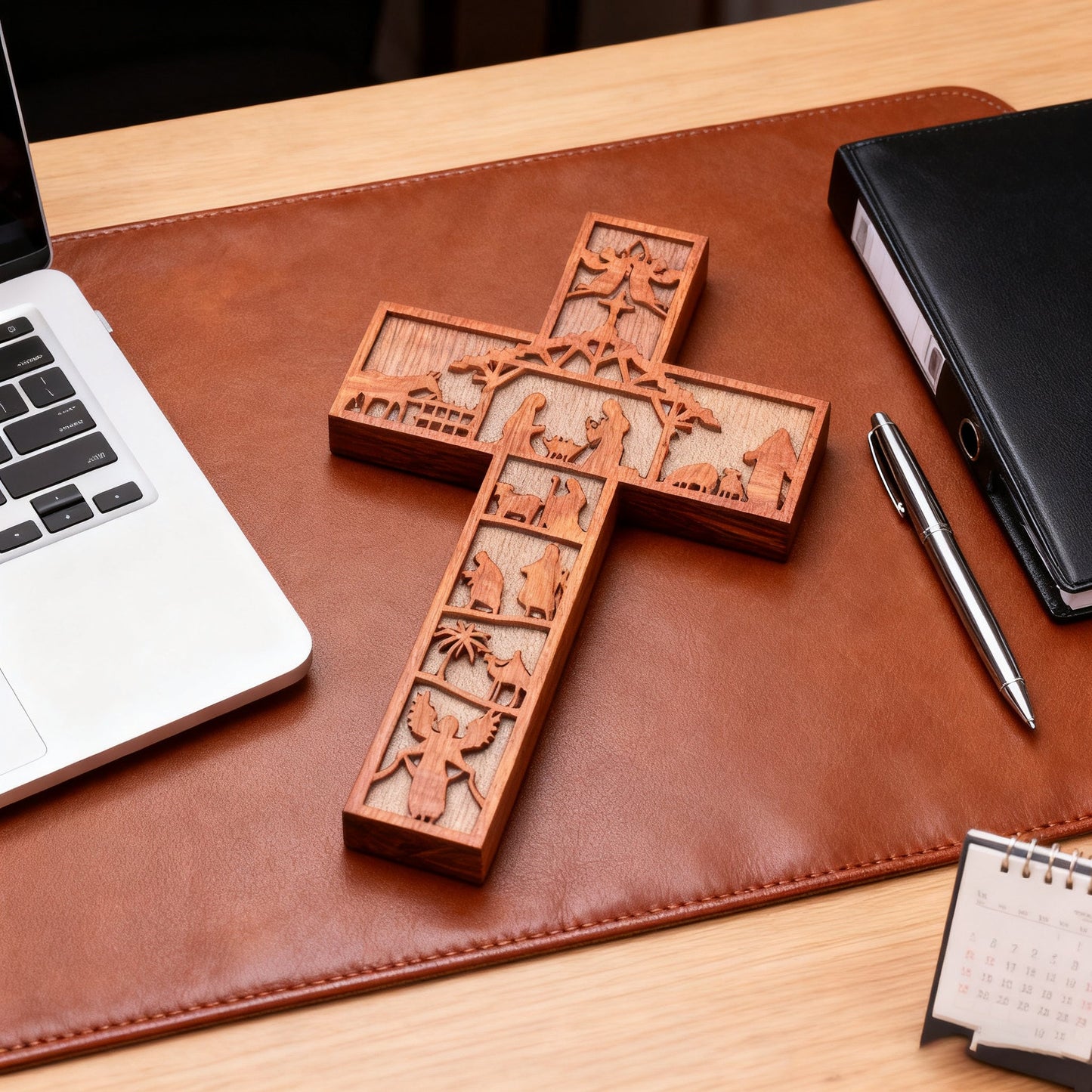 Boxwood LED Nativity Cross – The Light of Christ Shines Within