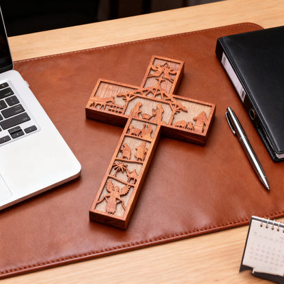 Boxwood LED Nativity Cross – The Light of Christ Shines Within