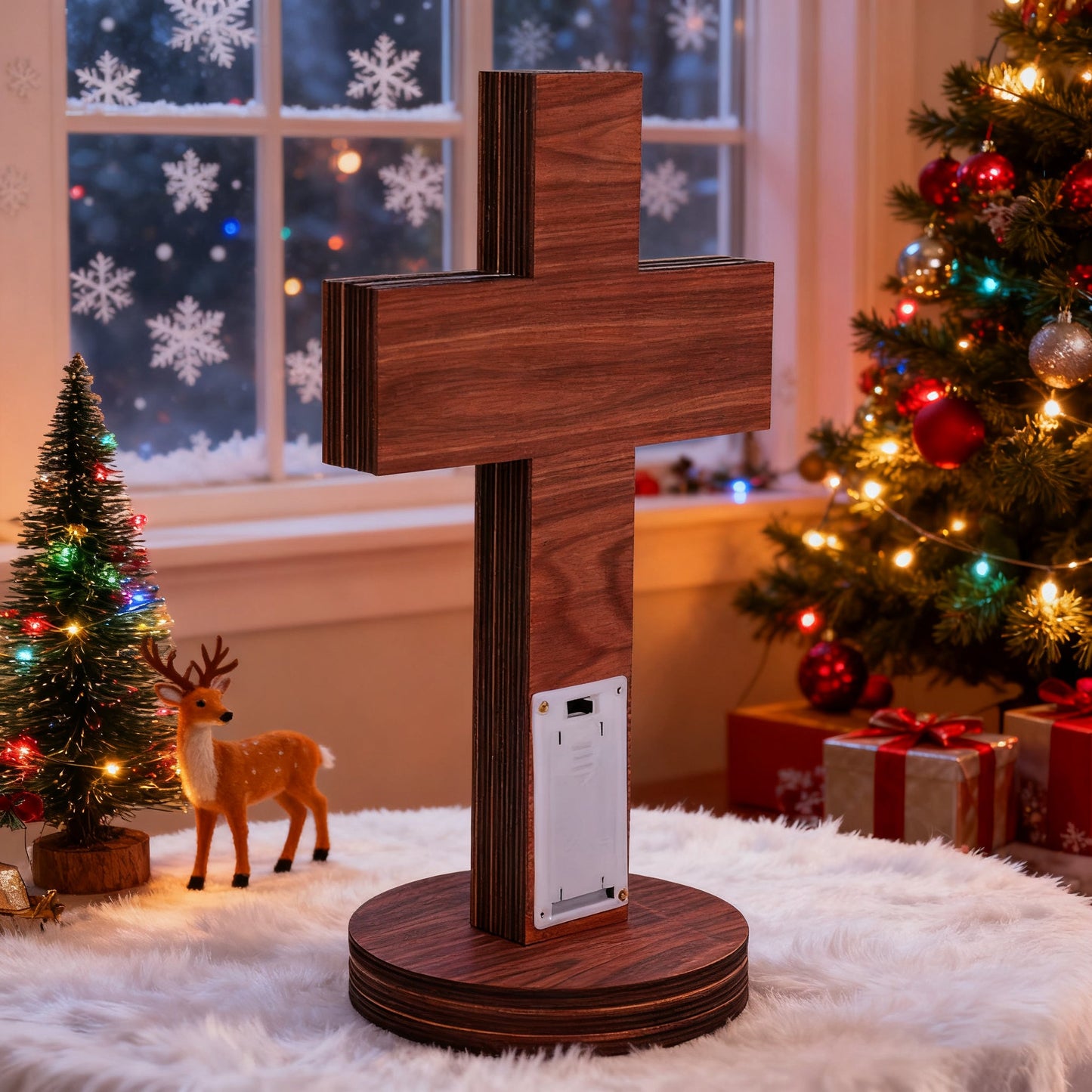 Boxwood LED Nativity Cross – The Light of Christ Shines Within