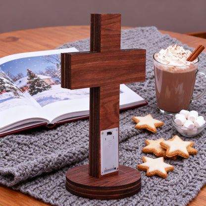 Boxwood LED Nativity Cross – The Light of Christ Shines Within