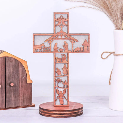 Boxwood LED Nativity Cross – The Light of Christ Shines Within