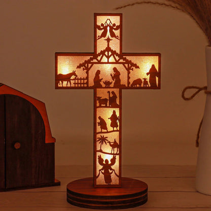 Boxwood LED Nativity Cross – The Light of Christ Shines Within