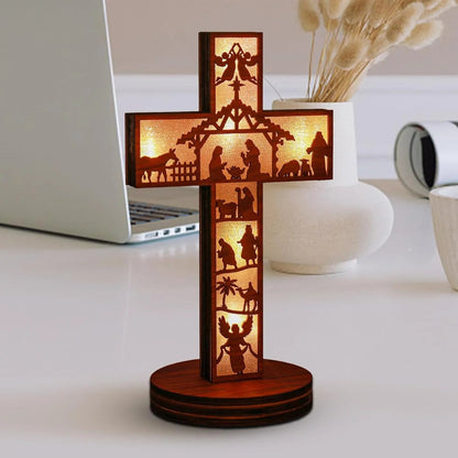 Boxwood LED Nativity Cross – The Light of Christ Shines Within