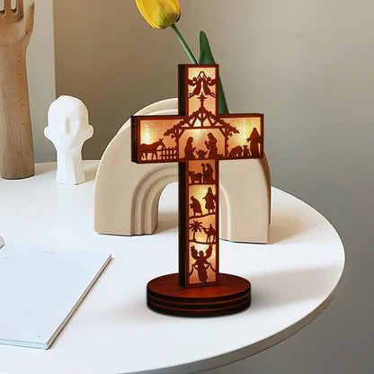 Boxwood LED Nativity Cross – The Light of Christ Shines Within