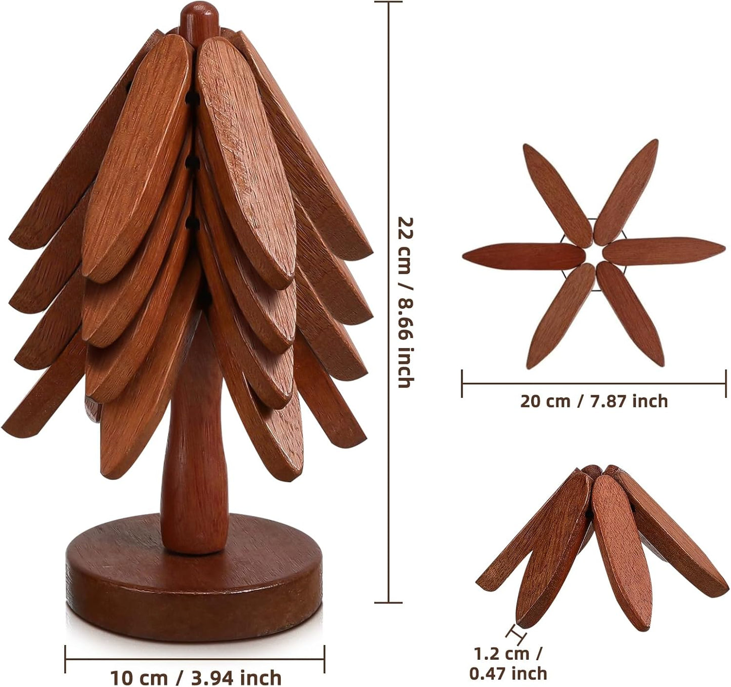 🎁Early Christmas Hot Sale 🎅Natural Tree Trivet Set - 4 bamoo Trivets & 1 Stand Like a Christmas Tree