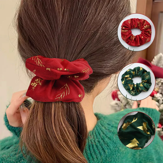 🎀 Velvet Christmas Hair Set 💫 | Gold Embroidered Headbands & Scrunchies | Large Size