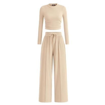 Woman's 2-Piece Ribbed Knit Long Sleeve Crop👚 Top Wide Leg Pants👖 Matching Lounge Set Loungewear[Buy 2 Free Shipping]