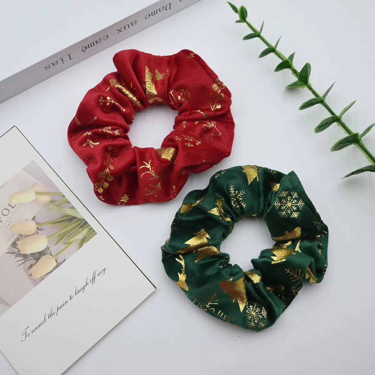 🎀 Velvet Christmas Hair Set 💫 | Gold Embroidered Headbands & Scrunchies | Large Size